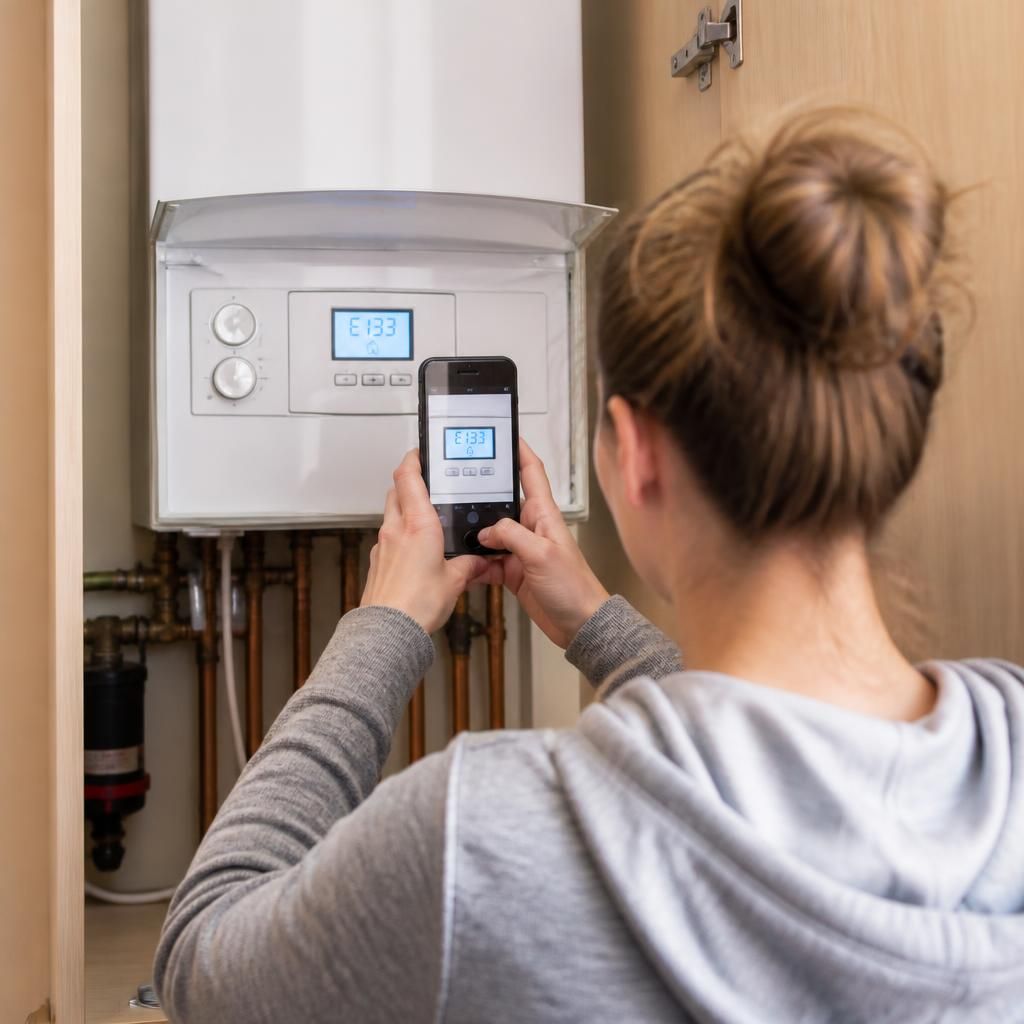 Tenant photographing a boiler display showing a fault code in a rented home