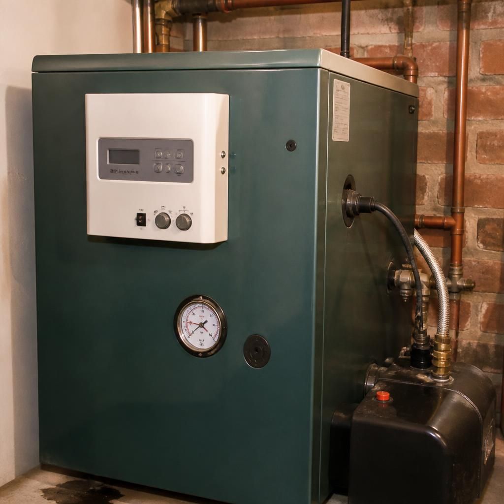 Oil boiler with external control panel and pressure gauge
