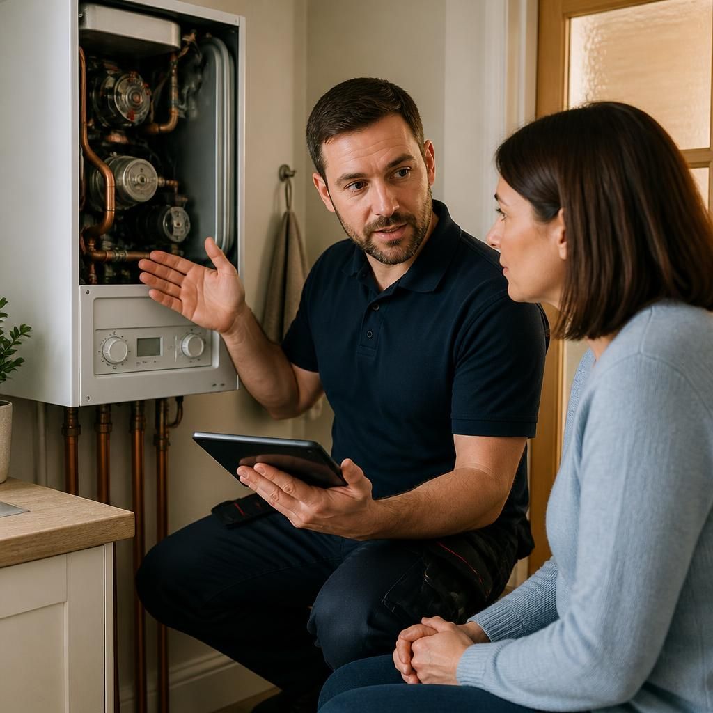 Homeowner receiving practical guidance after a boiler repair