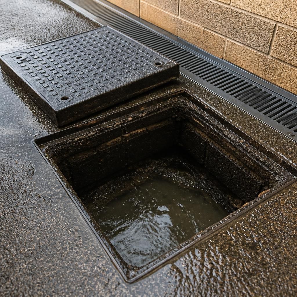 External commercial drain cover and access point