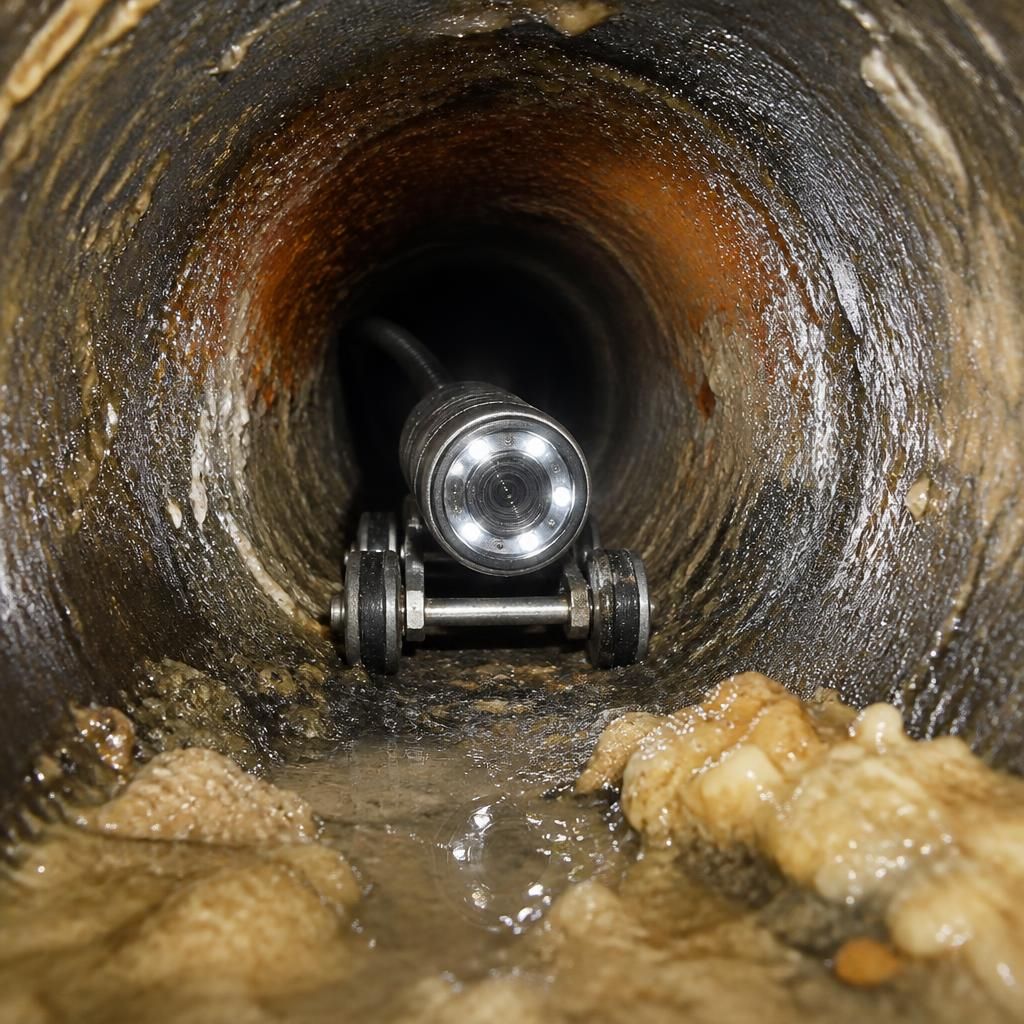 Drain inspection camera inside an underground pipe