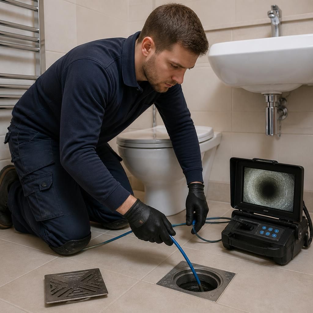 Engineer checking a cleared drain after jetting
