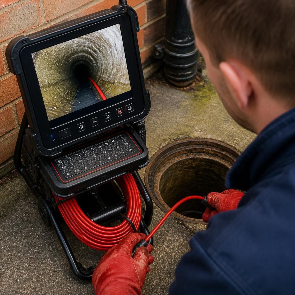 CCTV camera inspecting the inside of a residential drain pipe