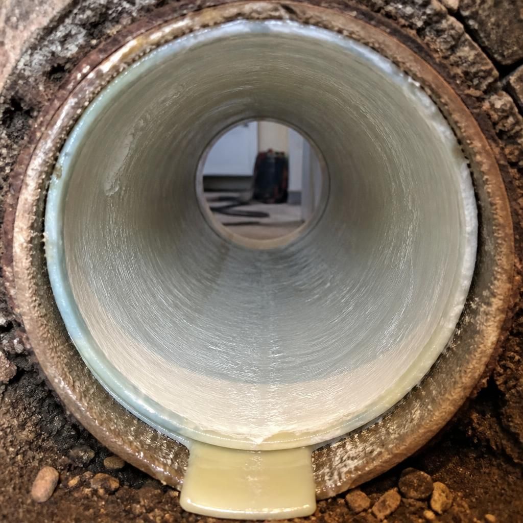 Section of pipe prepared for a drain relining procedure