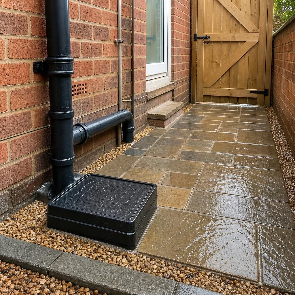 Clean and protected area beside completed drain repair work