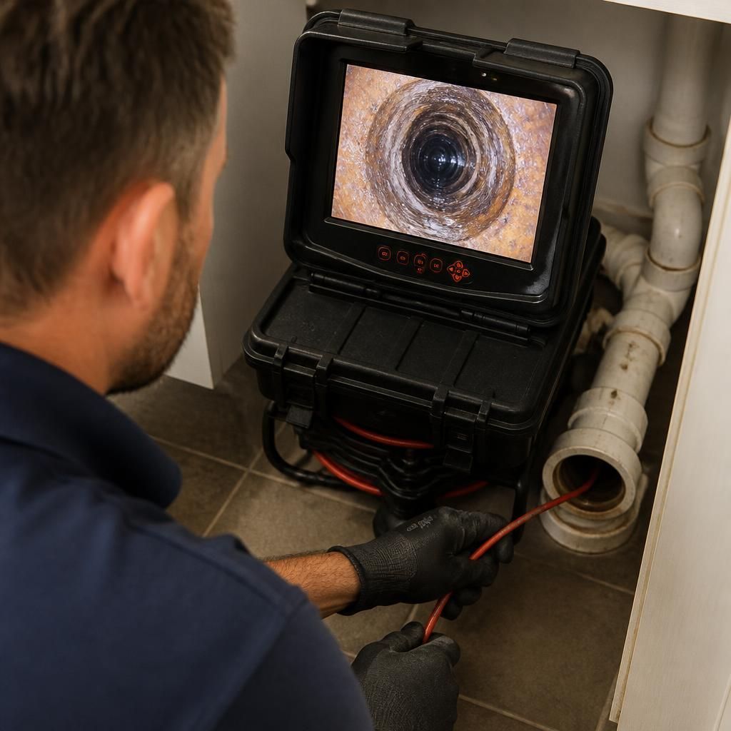 Drain camera inspecting the inside of a residential pipe