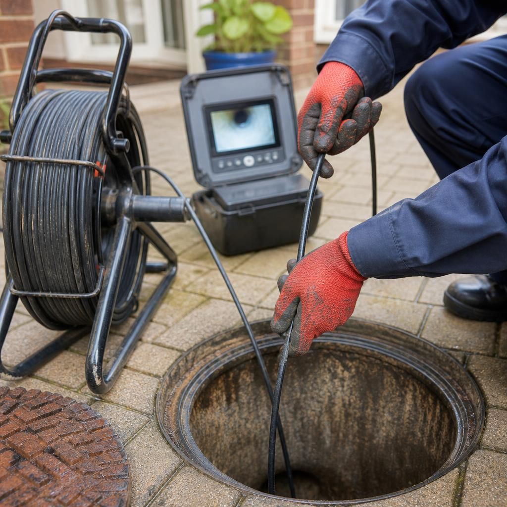 Drainage inspection camera being guided through a household pipe