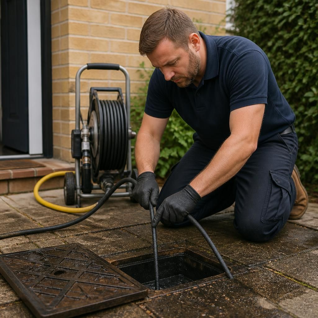 Plumber carrying out preventative drainage maintenance