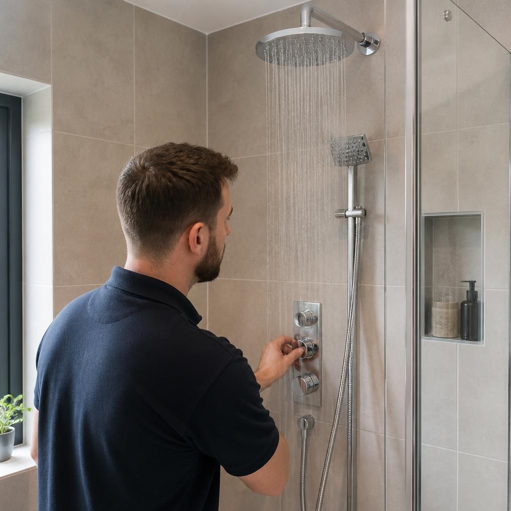 Completed shower repair with controls ready for use